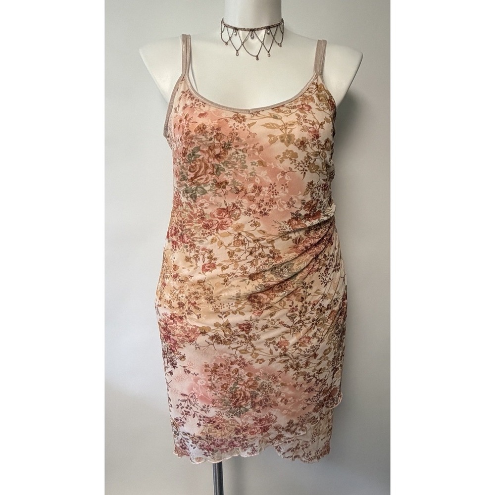 VTG Y2K Taboo Asymmetrical Dress 3X Pink Fairy Sheer Stretch Glitter homecom
